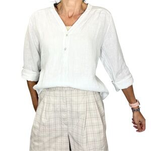 Rosemarine Italy 100% linen oversize white long sleeve tunic length top blouse S